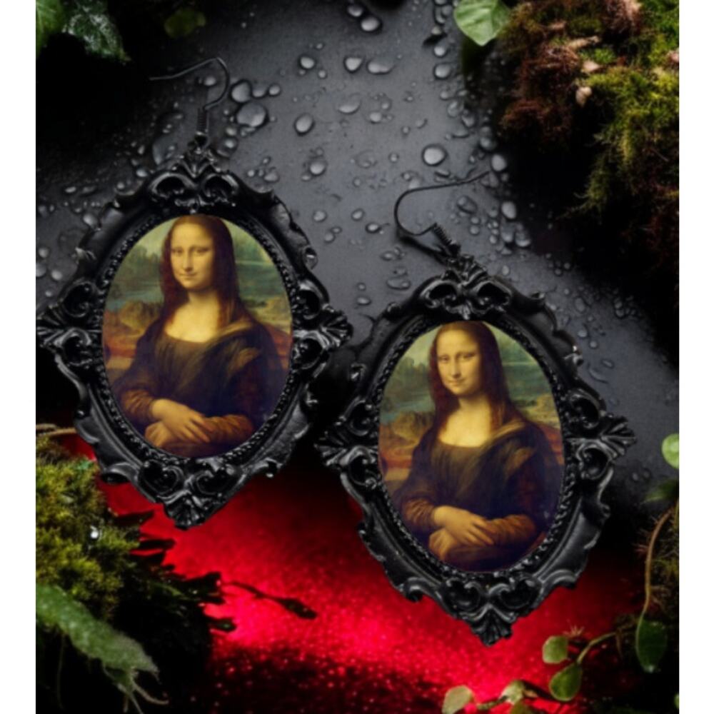 Mona Lisa Earrings Leonardo DaVinci Black Oversized Statement Jewelry